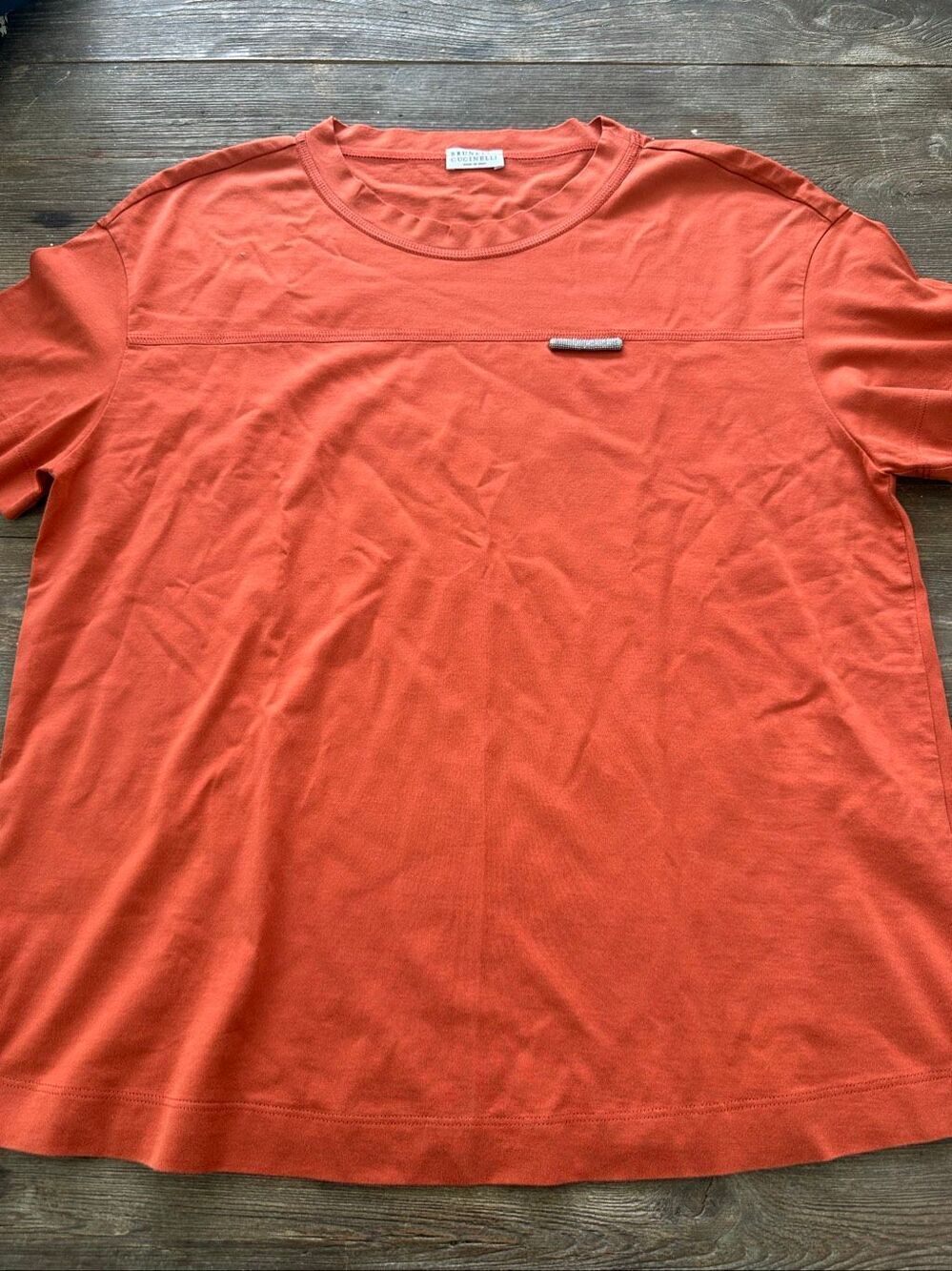 Brunello Cucinelli Orange Monili Beaded 100% Cotton Short Sleeve Tee Italy M